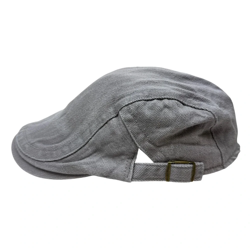 Classic Grey Herringbone Flat Cap Ivy Newsboy Cabby Hat Adjustable Mens Sz OS